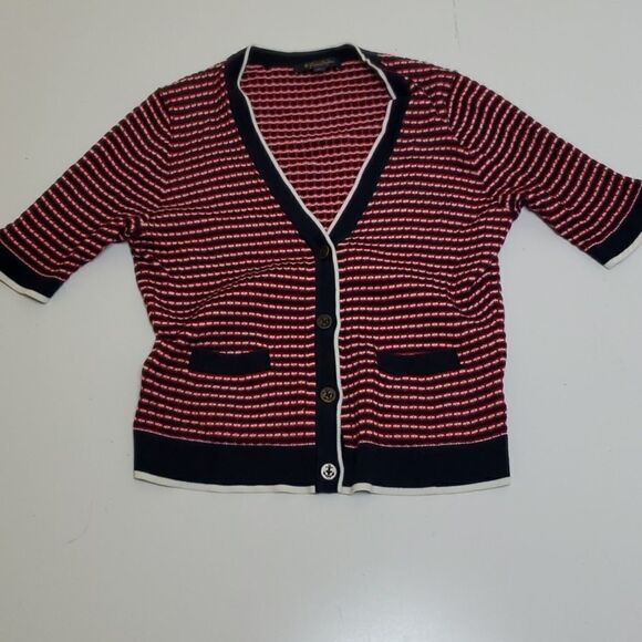 BROOKS BROTHERS RED BLUE WHITE SHORT SLEEVE NAUTICAL ANCHOR SWEATER L LARGE - Picture 1 of 6